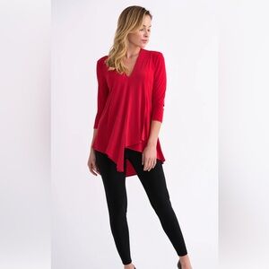 JOSEPH RIBKOFF Lipstick Red Flowy V-Neck Tunic 10